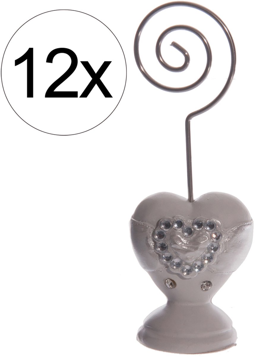 12x Elegante Naamkaarthouder of Fotohouder – Hartvorm met Diamantjes huwelijk bruiloft trouw tafeldecoratie bedankje